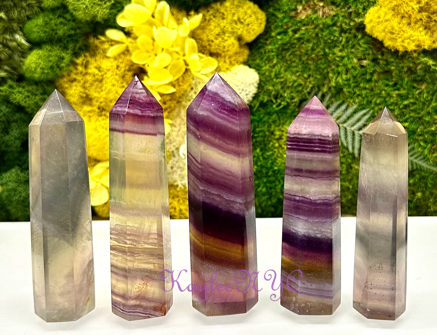 Natural Rainbow Fluorite Obelisk Tower Point Crystal