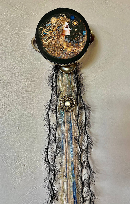 Charmed Mystical Moon Goddess Tambourine and Ribbon Wall Art,