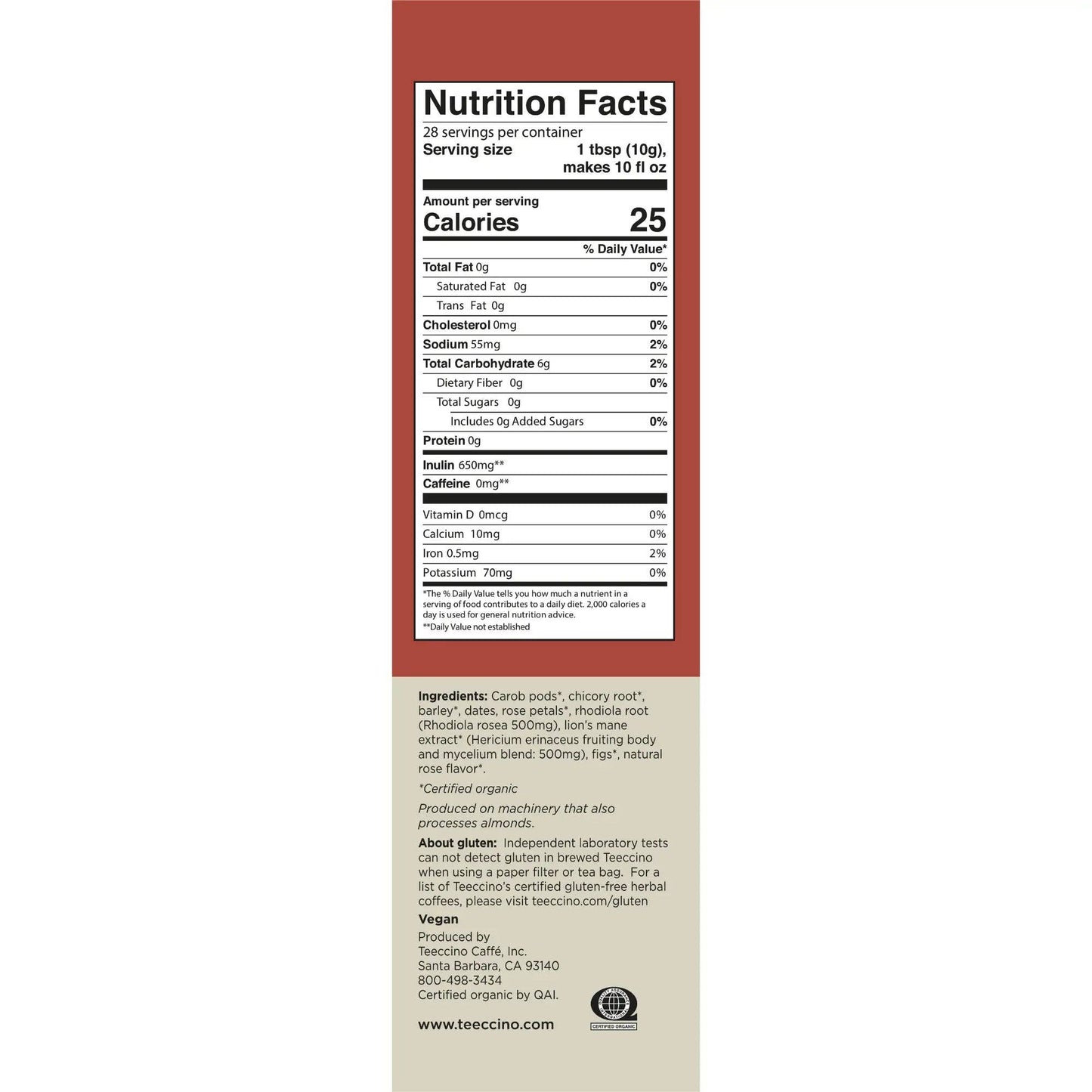 Lion's Mane Rhodiola Rose Mushroom Herbal Coffee-85% Organic