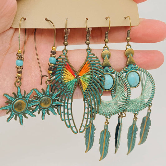 Three Pairs Set Boho Earrings In Different Styles