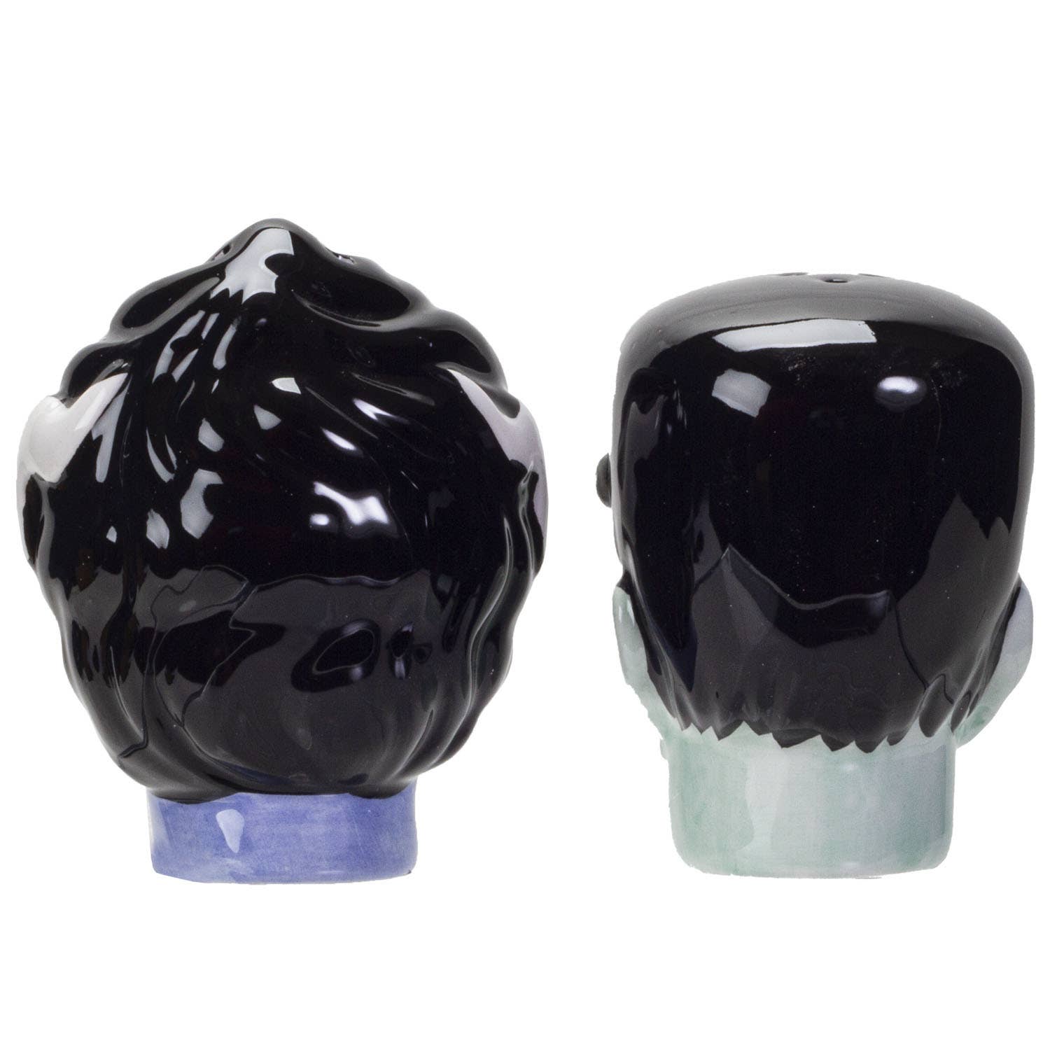 14162 Mr. & Mrs. Frankenstein Salt and Pepper Shakers Set, 2.5 x 2.5 x 3 in, fine bone.