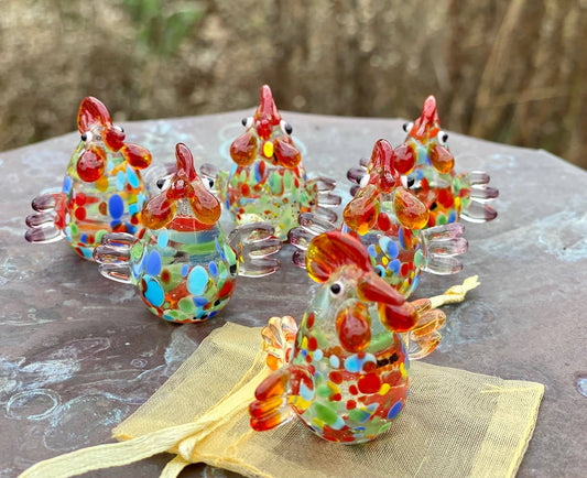 Glass Rooster Sitter Miniature Collectible Figurine