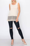 Soft Relaxed Tank With Delicate Floral Laced Hem -
