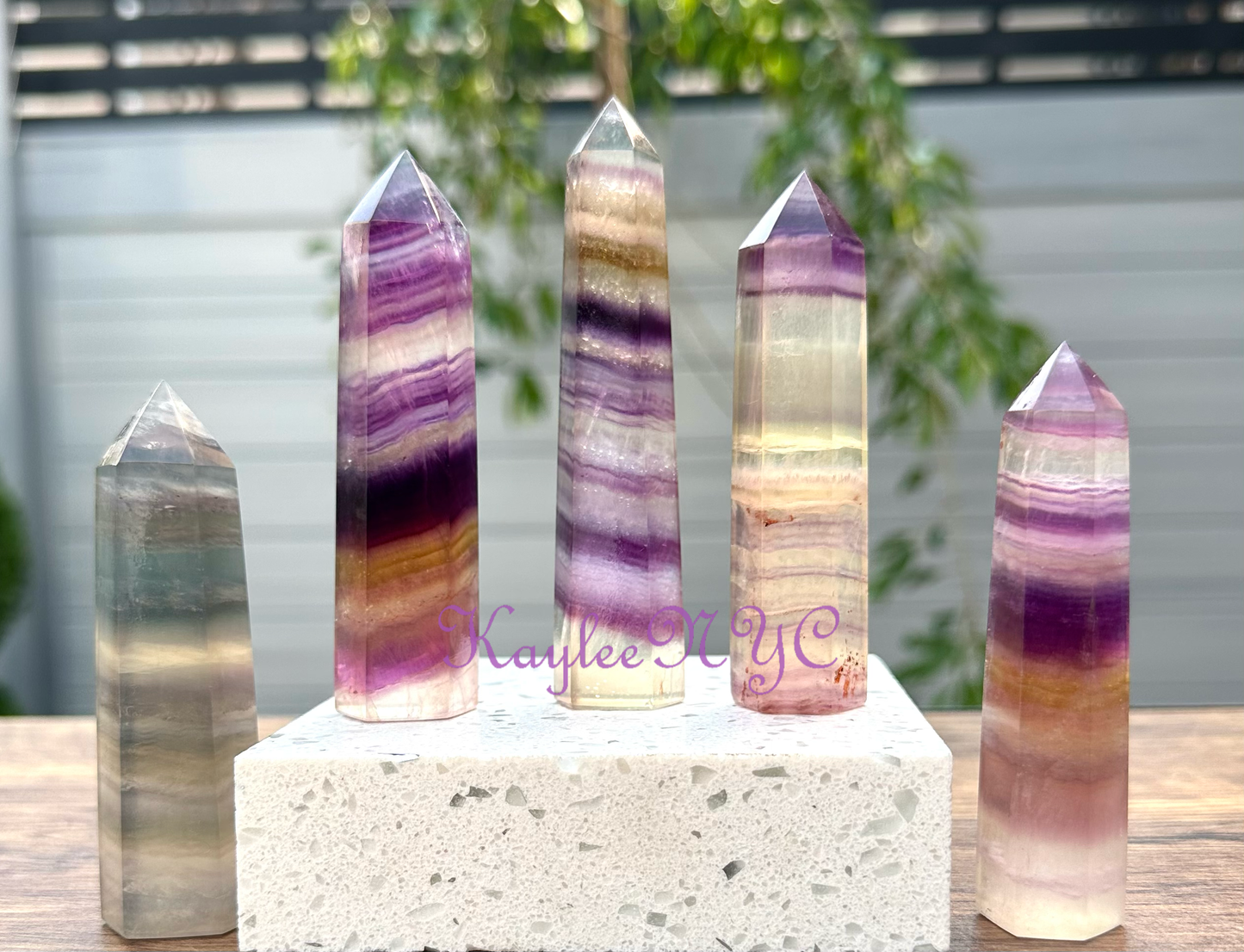 Natural Rainbow Fluorite Obelisk Tower Point Crystal