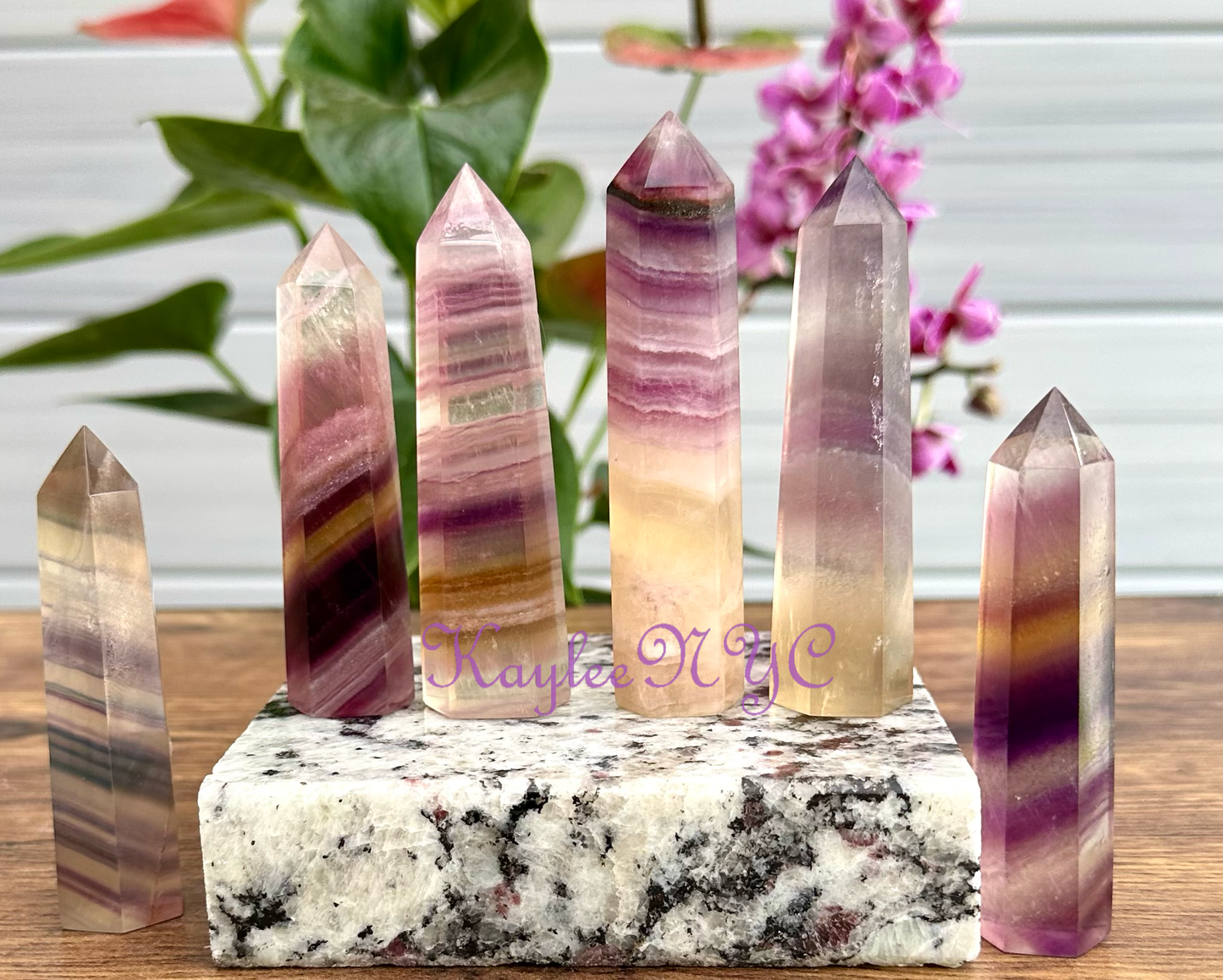 Natural Rainbow Fluorite Obelisk Tower Point Crystal