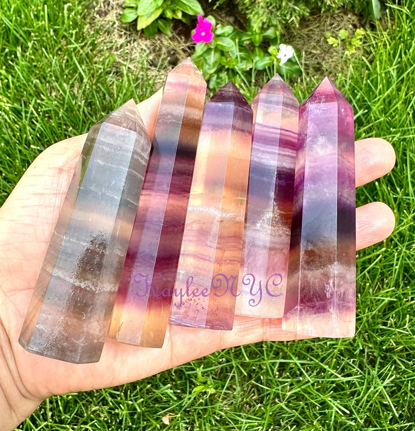Natural Rainbow Fluorite Obelisk Tower Point Crystal