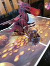 Red Dragon 3D Popup Postcard Fantasy Greeting Card
