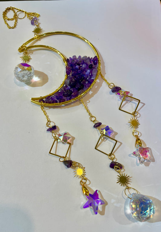 Moon Crystal and Stone Sun Catcher by The Enchanted Bazaar