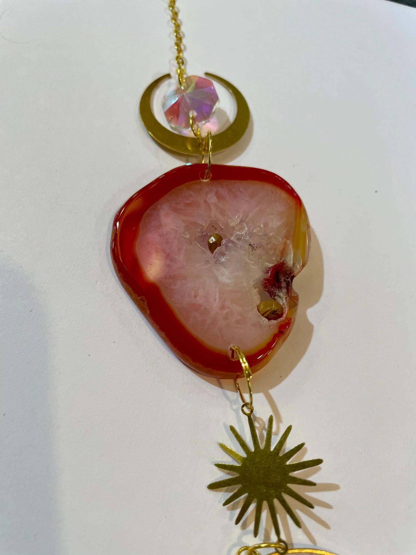 Crystal Sun Catchers With Prism Pendants Agate Slices