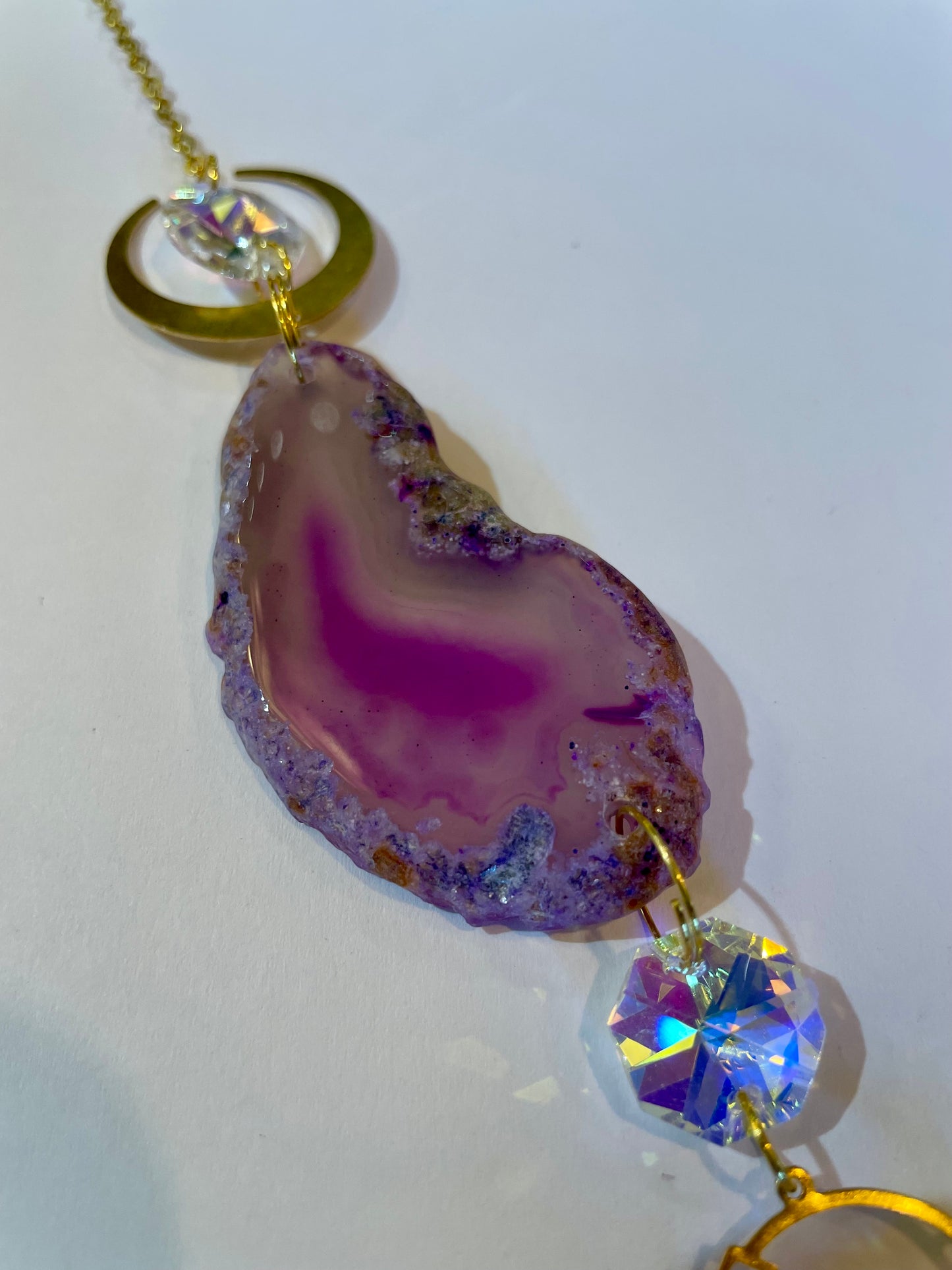 Crystal Sun Catchers With Prism Pendants Agate Slices