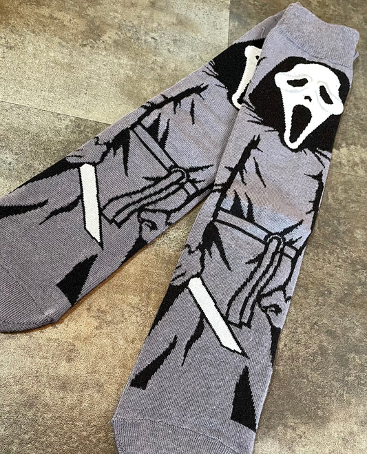 Ghost Face Calf High Socks Spooky Cozy Halloween Footwear