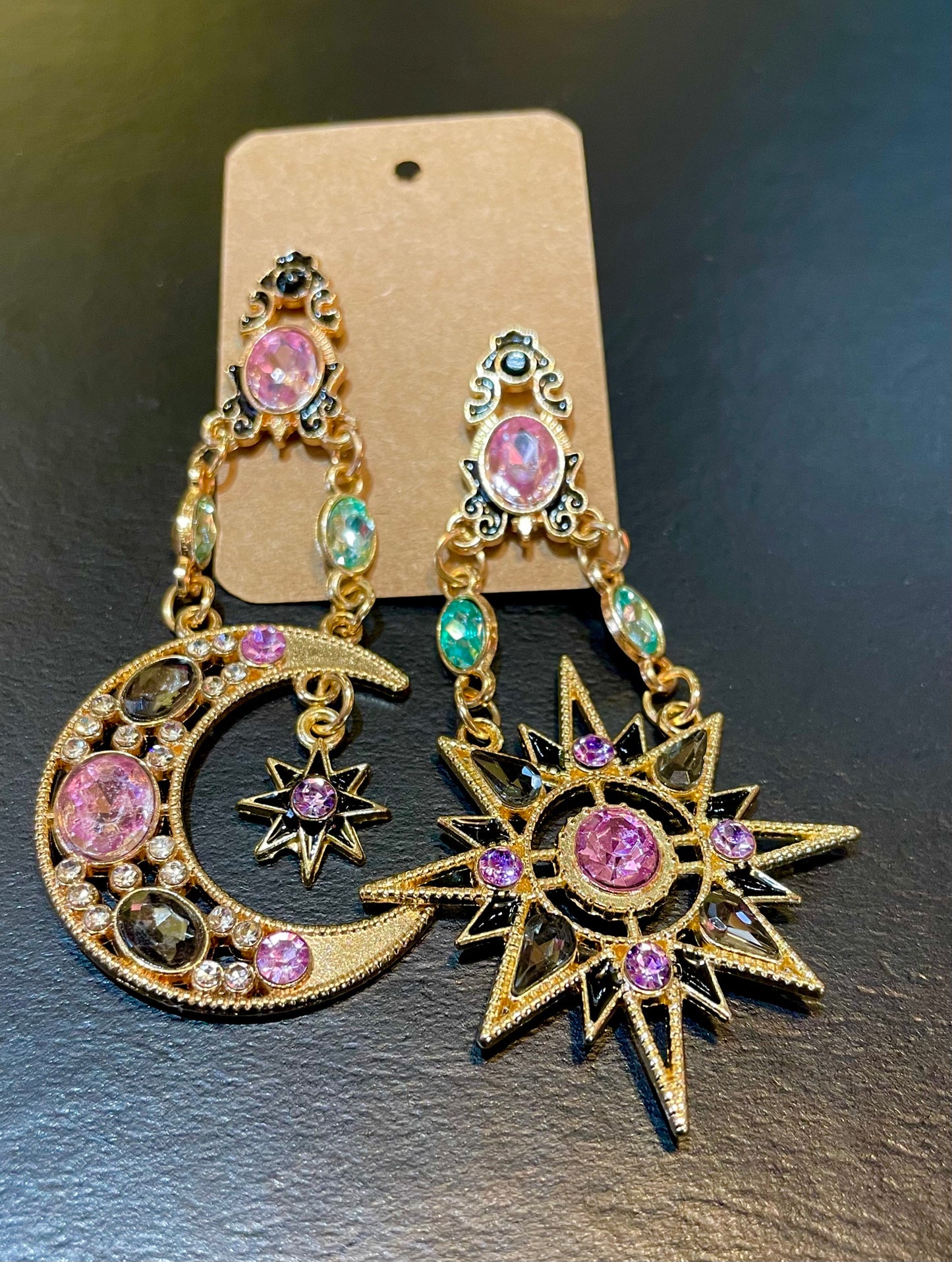 Star Moon Blingy Post Earrings Shimmering Celestial Sparkle Studs