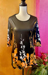 Ladies Black/Yellow Floral Print Top