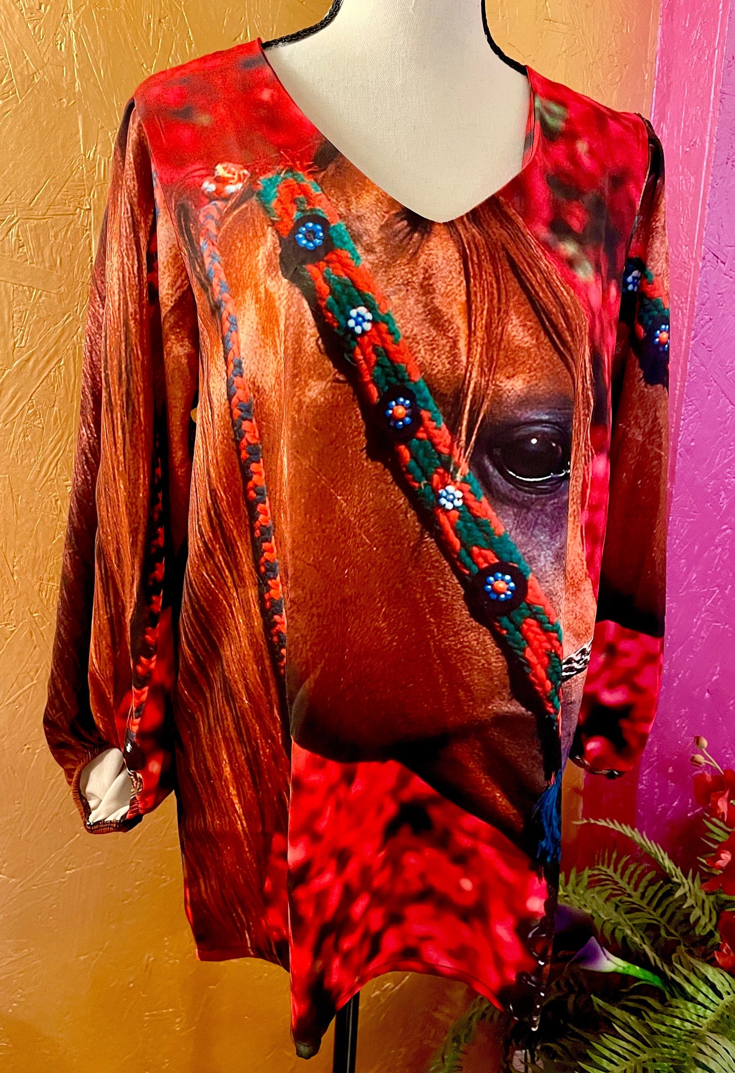 Ladies Red Horse Print Top