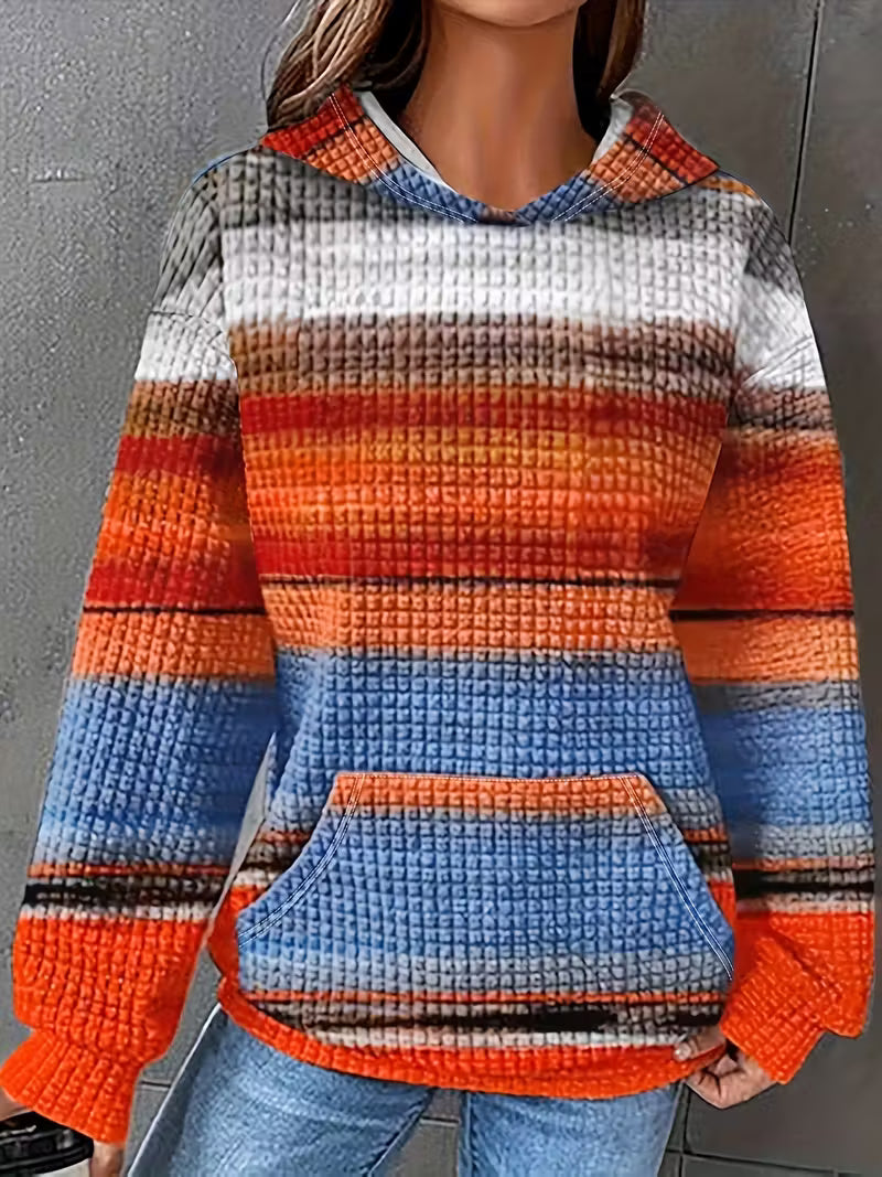 Blocked color Waffle Knit Oversized Hoodie