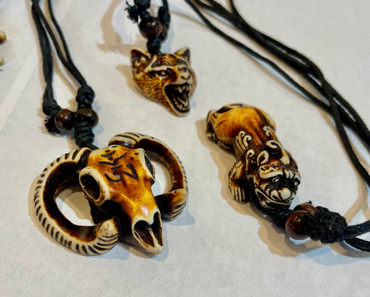 Carved Animal Bone Necklaces Handcrafted Artisanal Jewelry