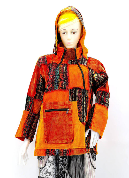 Patchwork Hoodie Jacket 100 Percent Cotton Unisex Retro Vintage Style