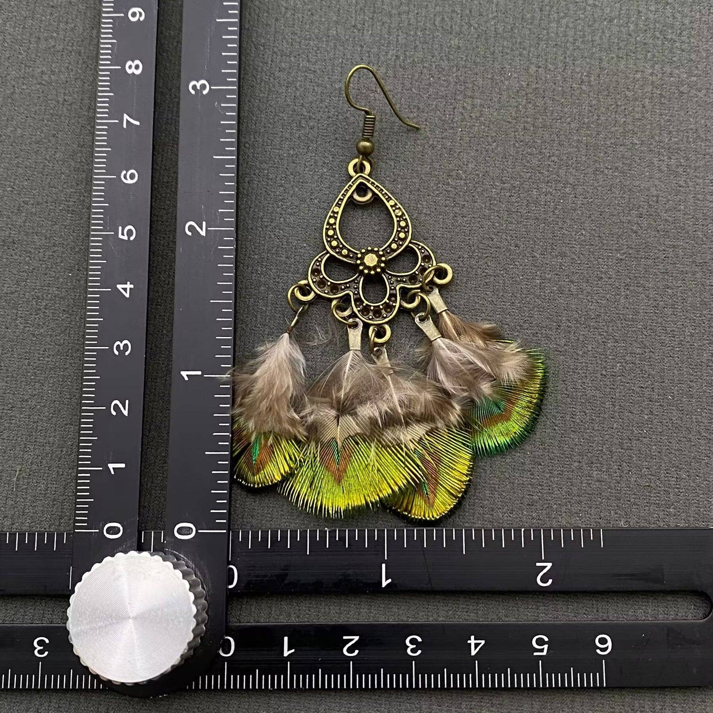 Vintage Peacock Feather Dangle Earrings