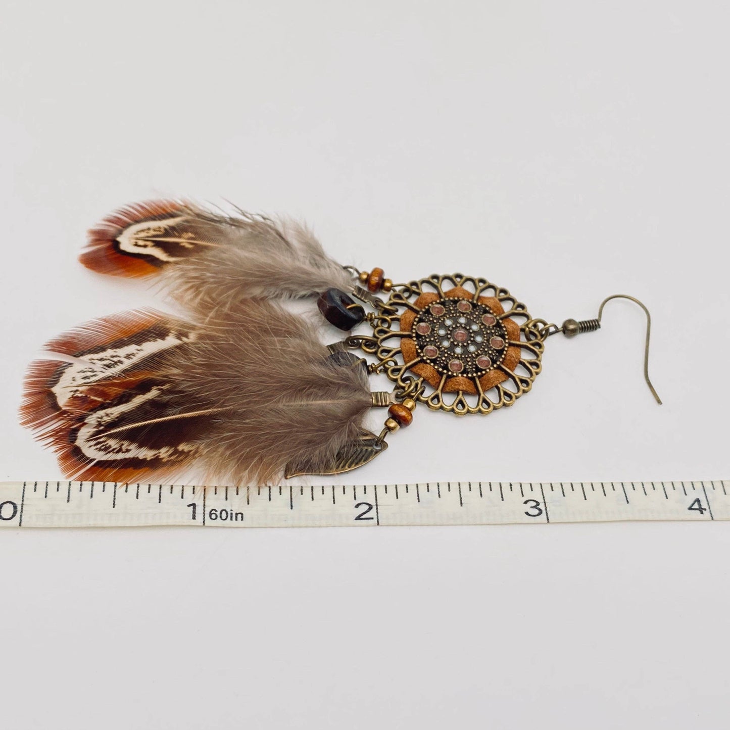 Feather Pendant Round Hollow Woven Bohemian Earrings