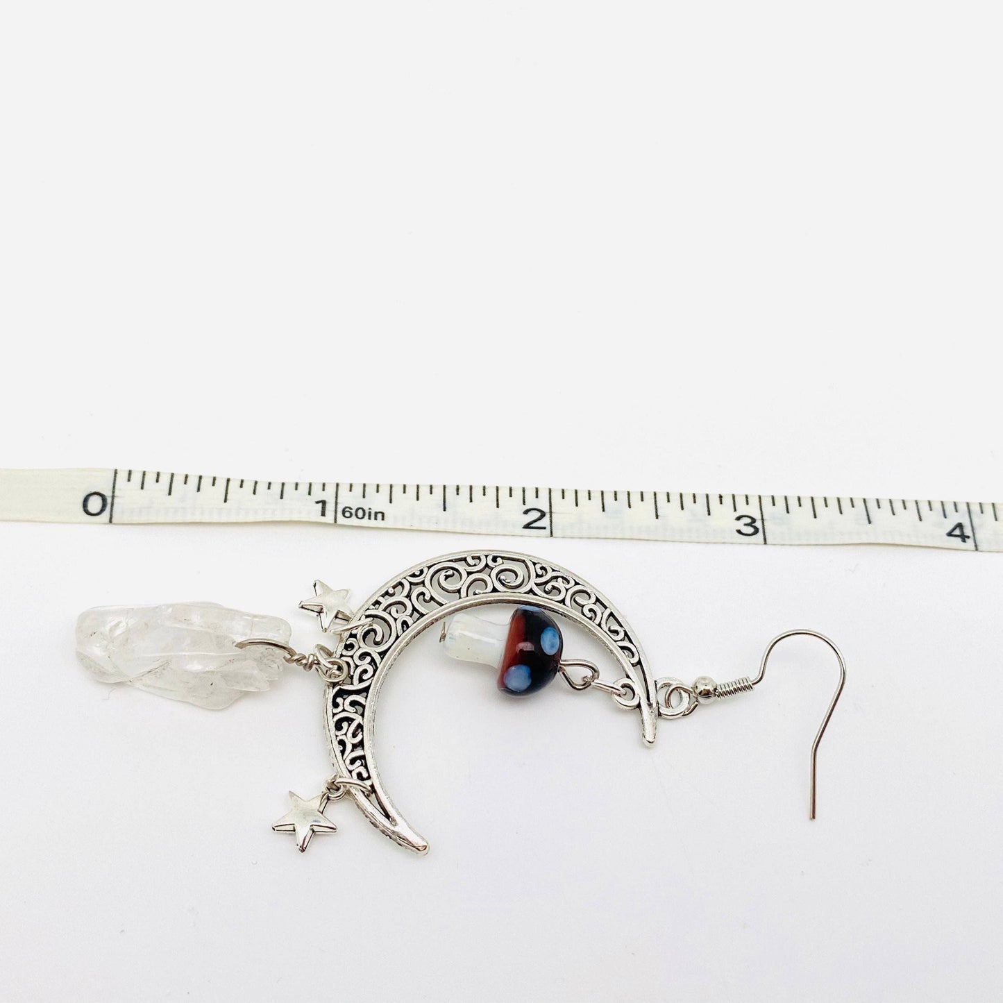 Hollow Moon Mushroom White Crystal Earings