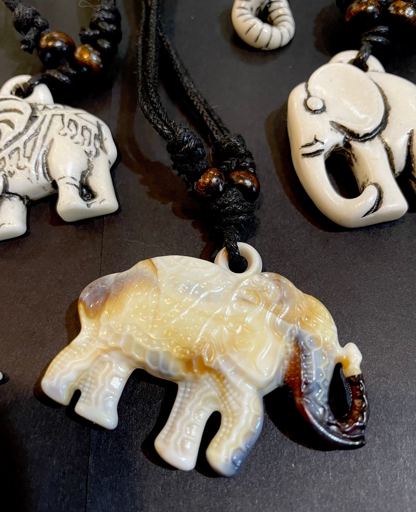 Carved Bone White Elephant Necklace Symbolic Wisdom Charm