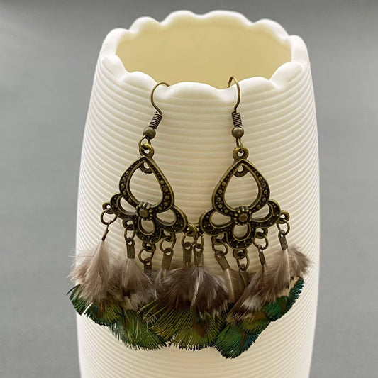 Vintage Peacock Feather Dangle Earrings