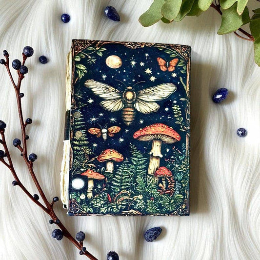 Handmade Leather Journal Blank Vintage Notebook With Mushroom Print Gift Idea