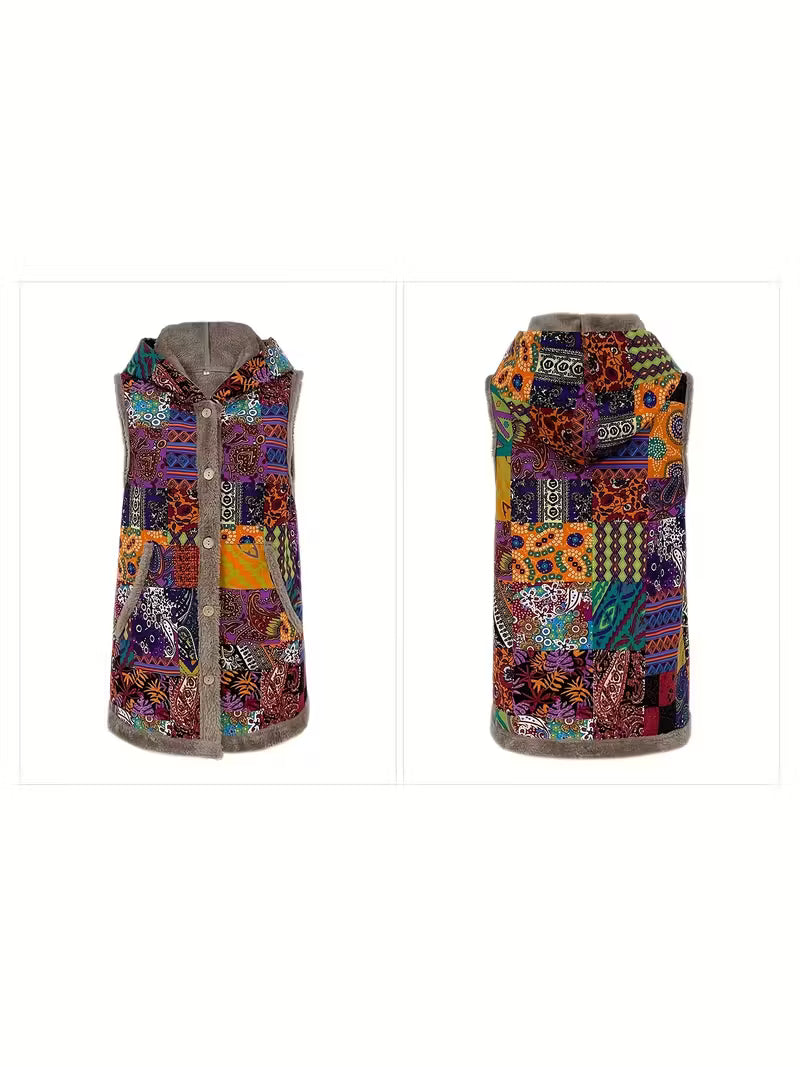 Color Block Hooded Fleece Lined Vest For Outdoor Layering