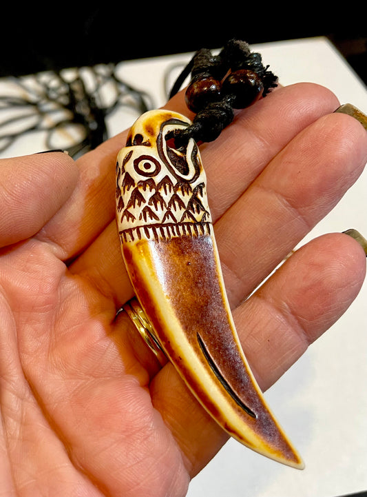 Carved Bone Horn Necklaces Handcrafted Wearable Art Jewelry