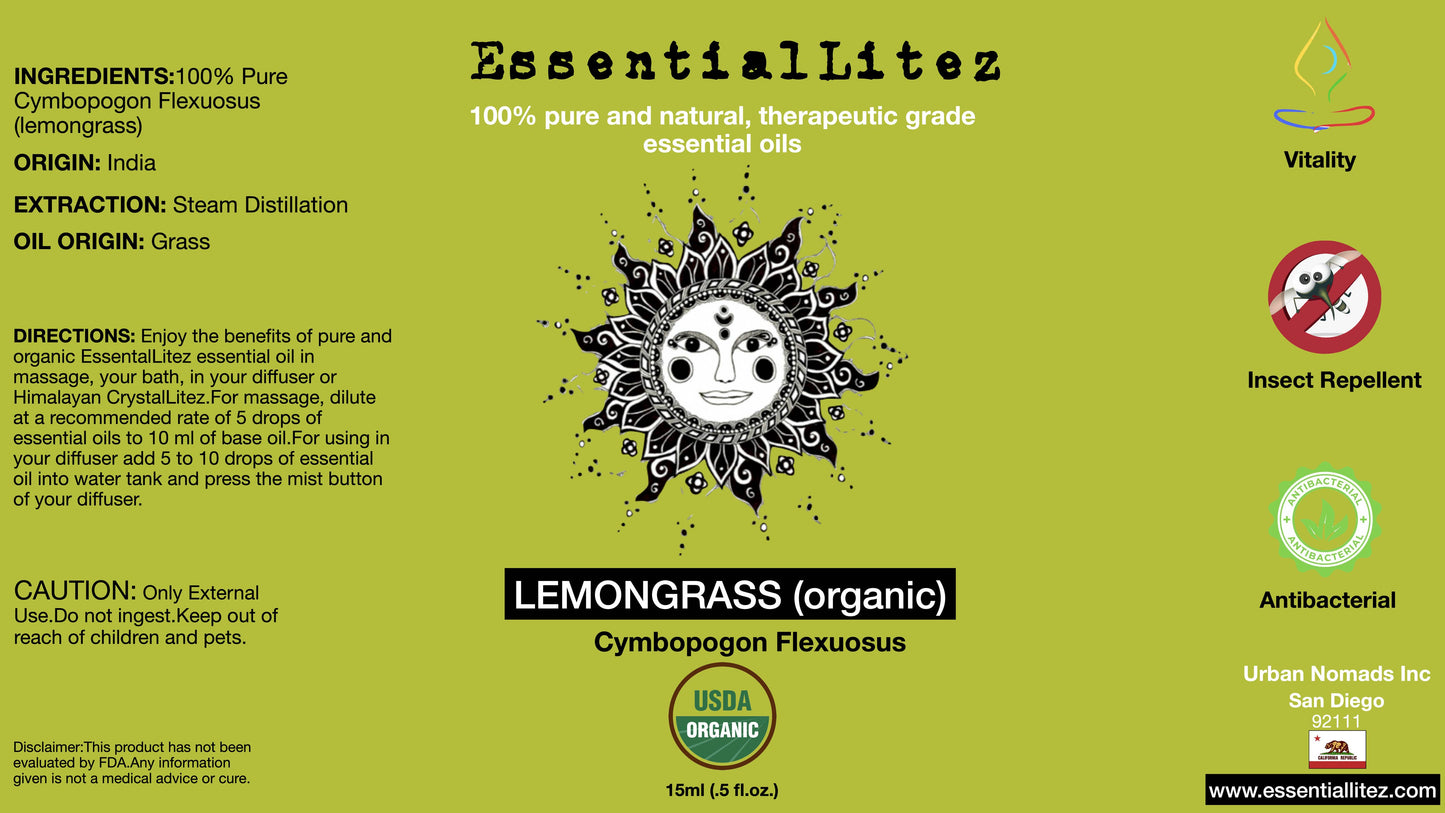 100% Pure Essential Oil (Lemongrassy) 15ml USDA ORGANIC
