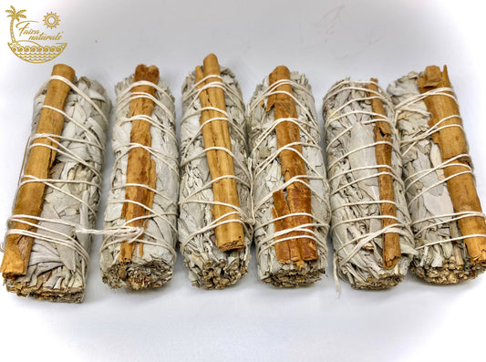 Cinnamon and White Sage Bundle Smudge Stick Four Inch Faiza Naturals