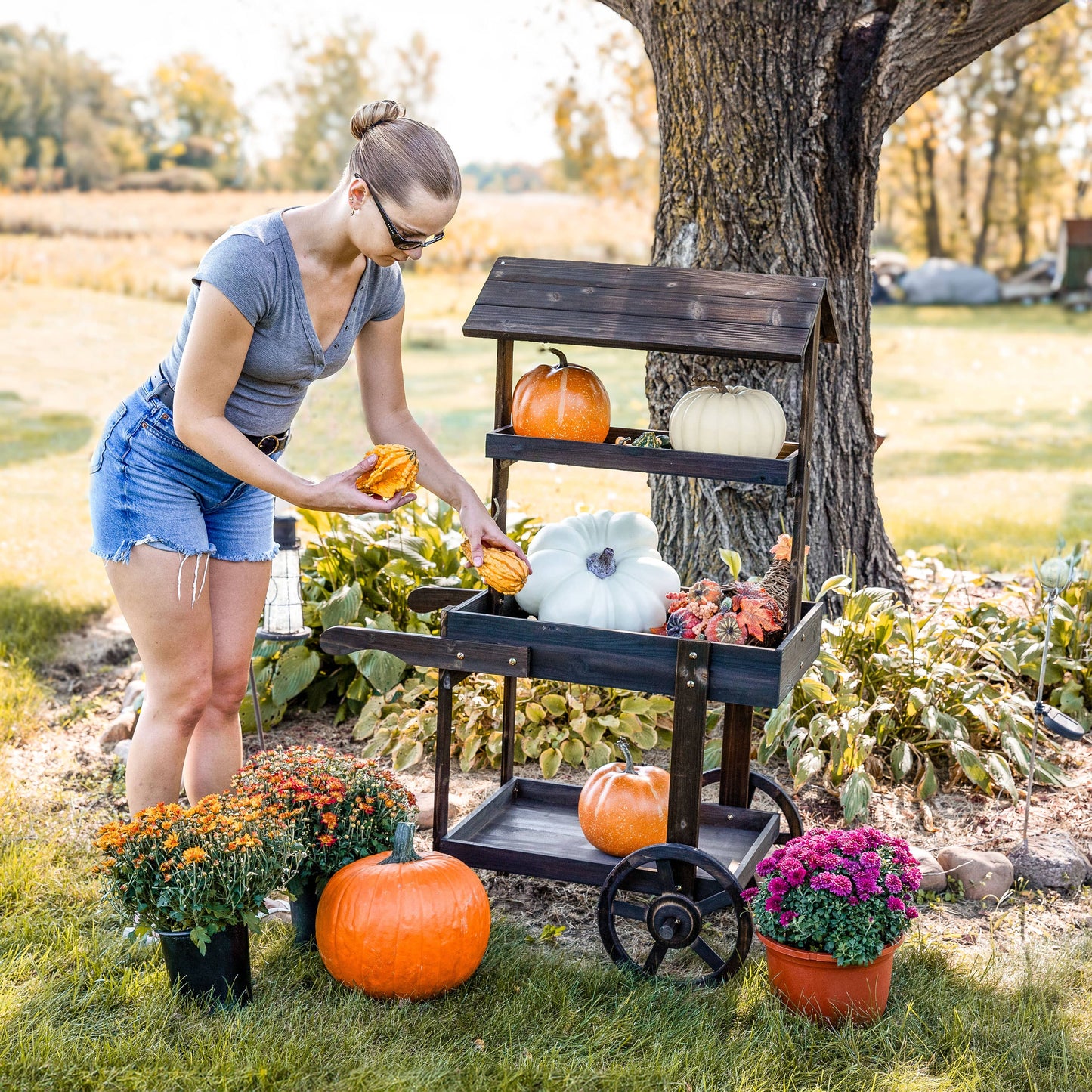 Country Market Flower Stand Raised Garden Bed - Charred Fir