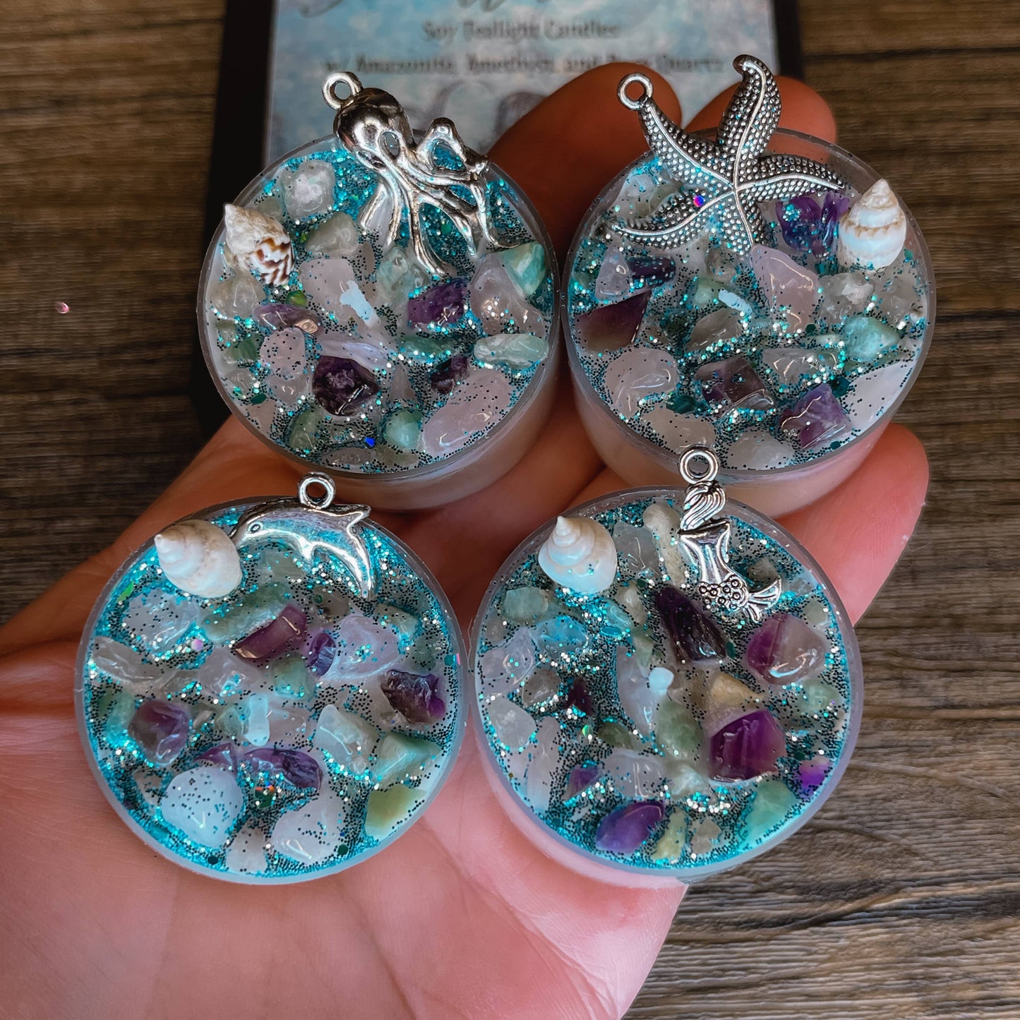 Sea Witch Tealight Crystal Candles, Ritual Candles