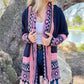 Navy Aztec Printed Knit Cardigan With Open Front Pockets Lightweight Acrylic Layering Piece