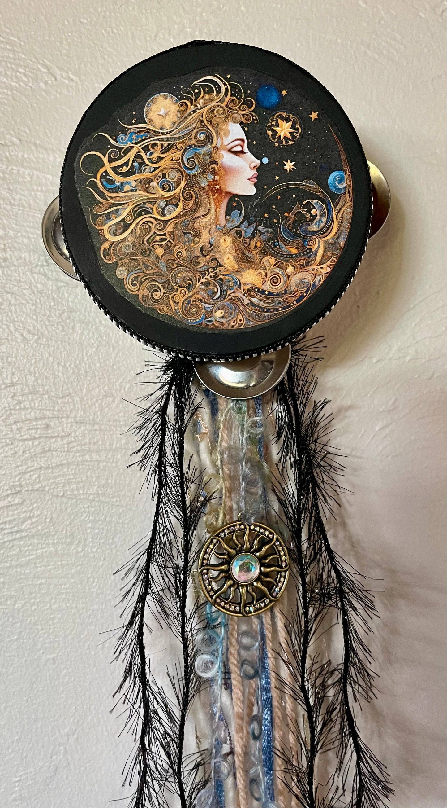 Charmed Mystical Moon Goddess Tambourine and Ribbon Wall Art,