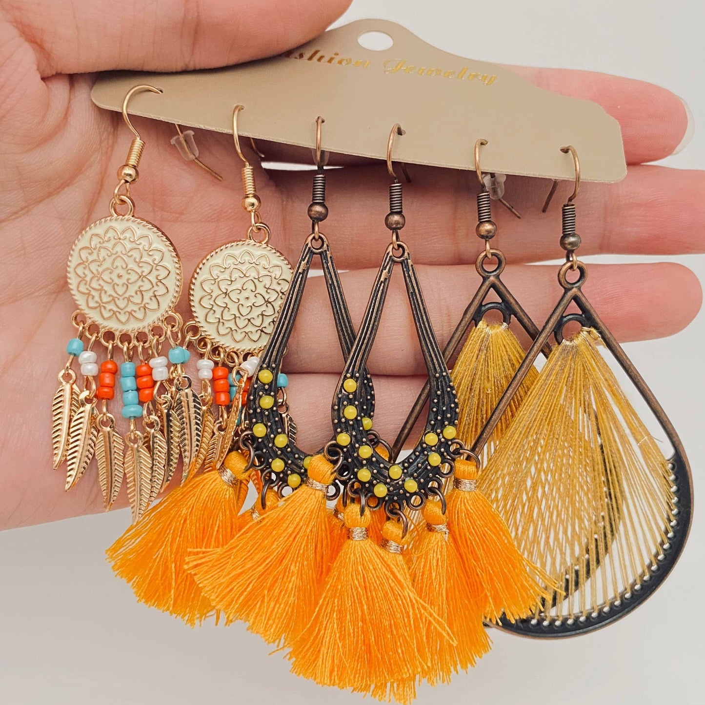 Three Pairs Set Boho Earrings In Different Styles