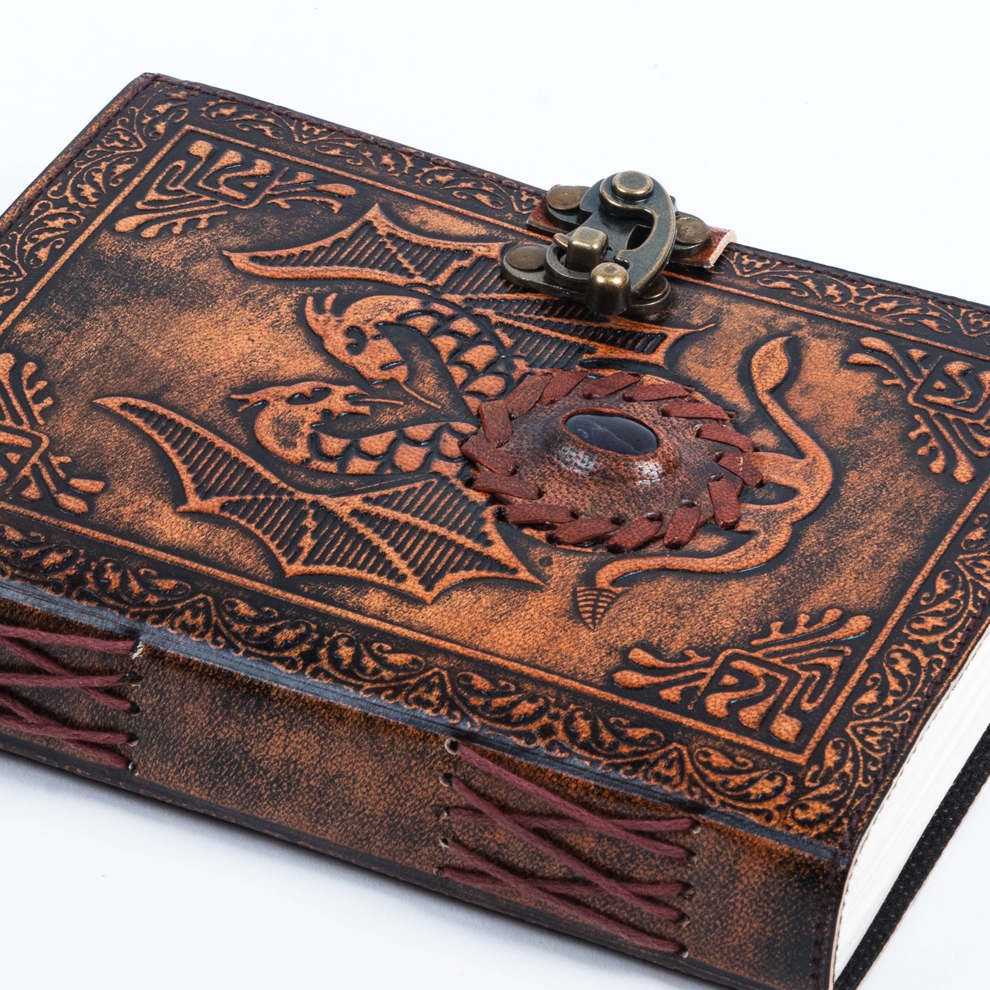 Leather Notebook With Stone Dragon Embossed Travel Journal