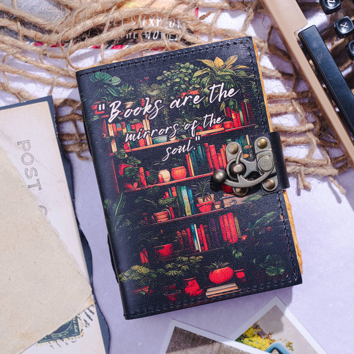 Handcrafted Leather Journal Notebook With Book Lover Print Quote Gift For Writers