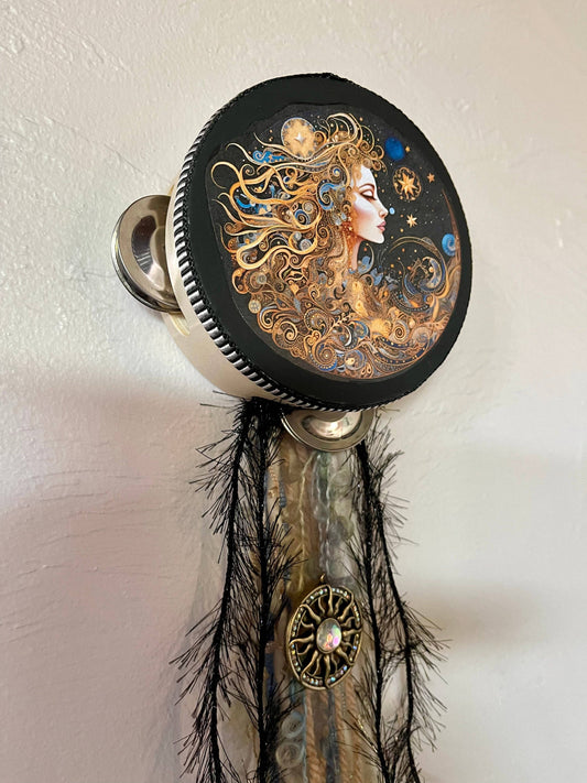 Charmed Mystical Moon Goddess Tambourine and Ribbon Wall Art,