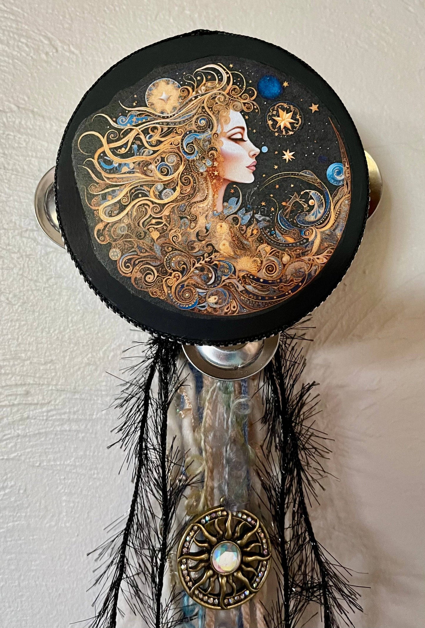 Charmed Mystical Moon Goddess Tambourine and Ribbon Wall Art,