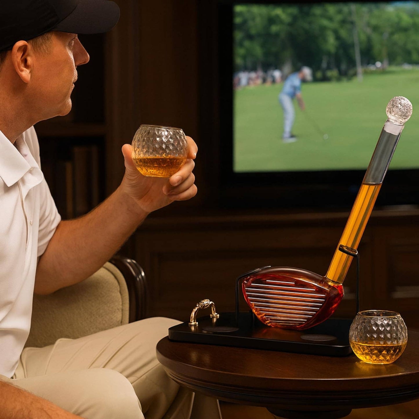 Golf Club Whiskey Decanter And Glass Set 29 OZ By The Wine Savant Khen Glassware