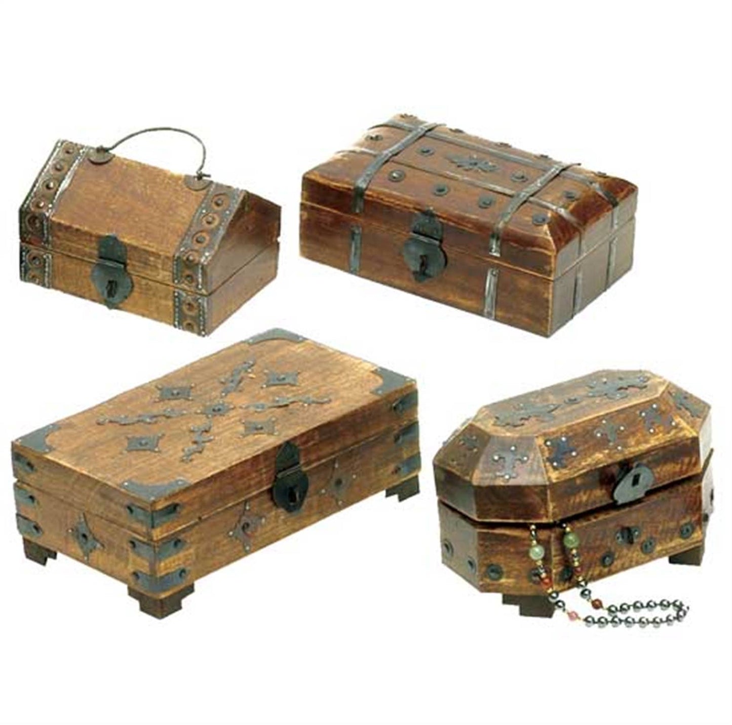 Wood & Iron Boxes - Set of 4 all different shape and size
