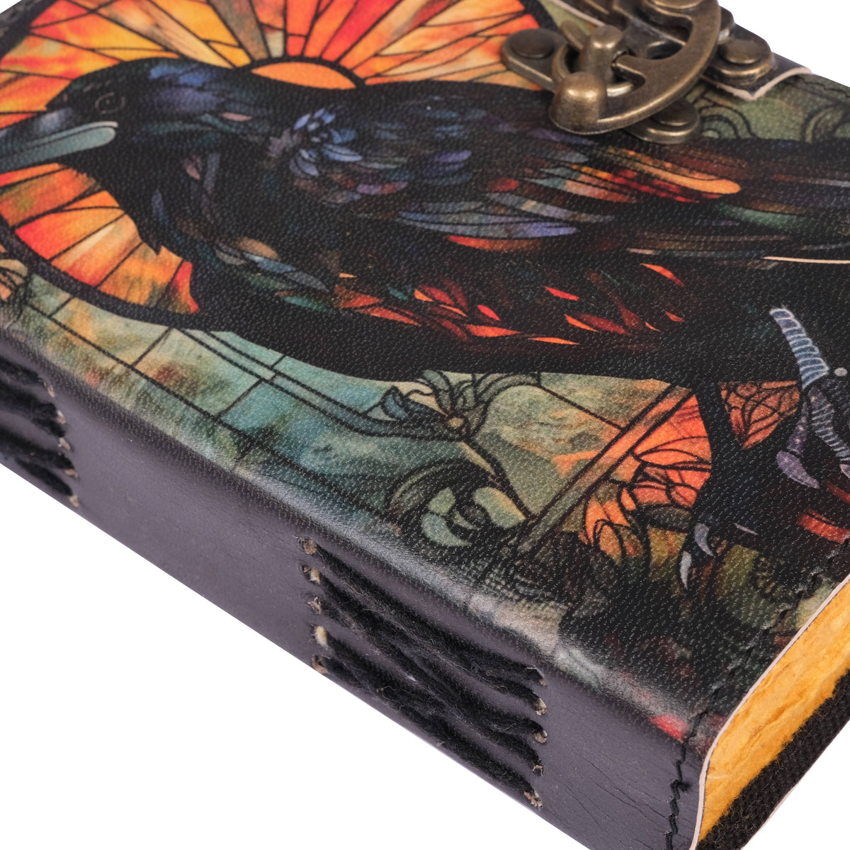 Leather Journal Blank Vintage Notebook With Crow UV Print Travel Gift Writers