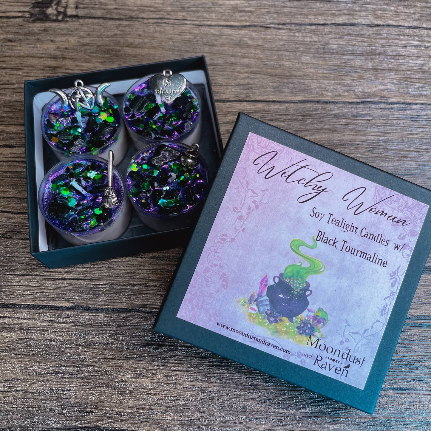 Witchy Woman Tealight Crystal Candles, Ritual Candles