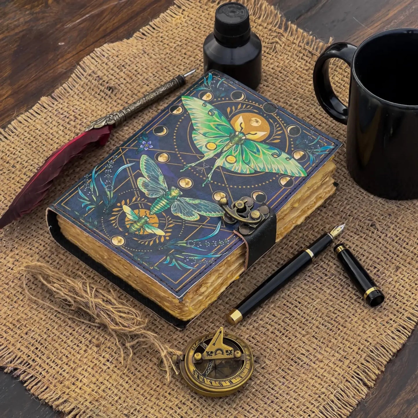Leather Journal Vintage Notebook With Butterfly Print