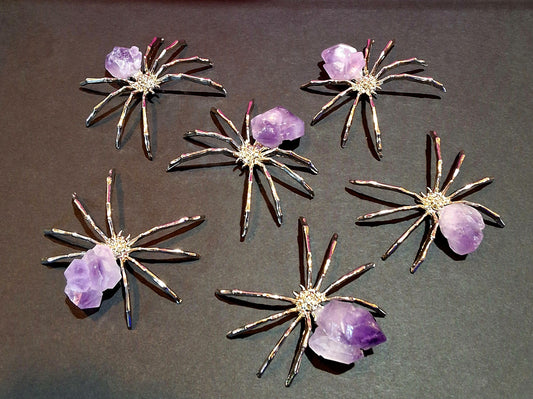 Crystal Amethyst Alloy Spider Figurine Collectible Ornament