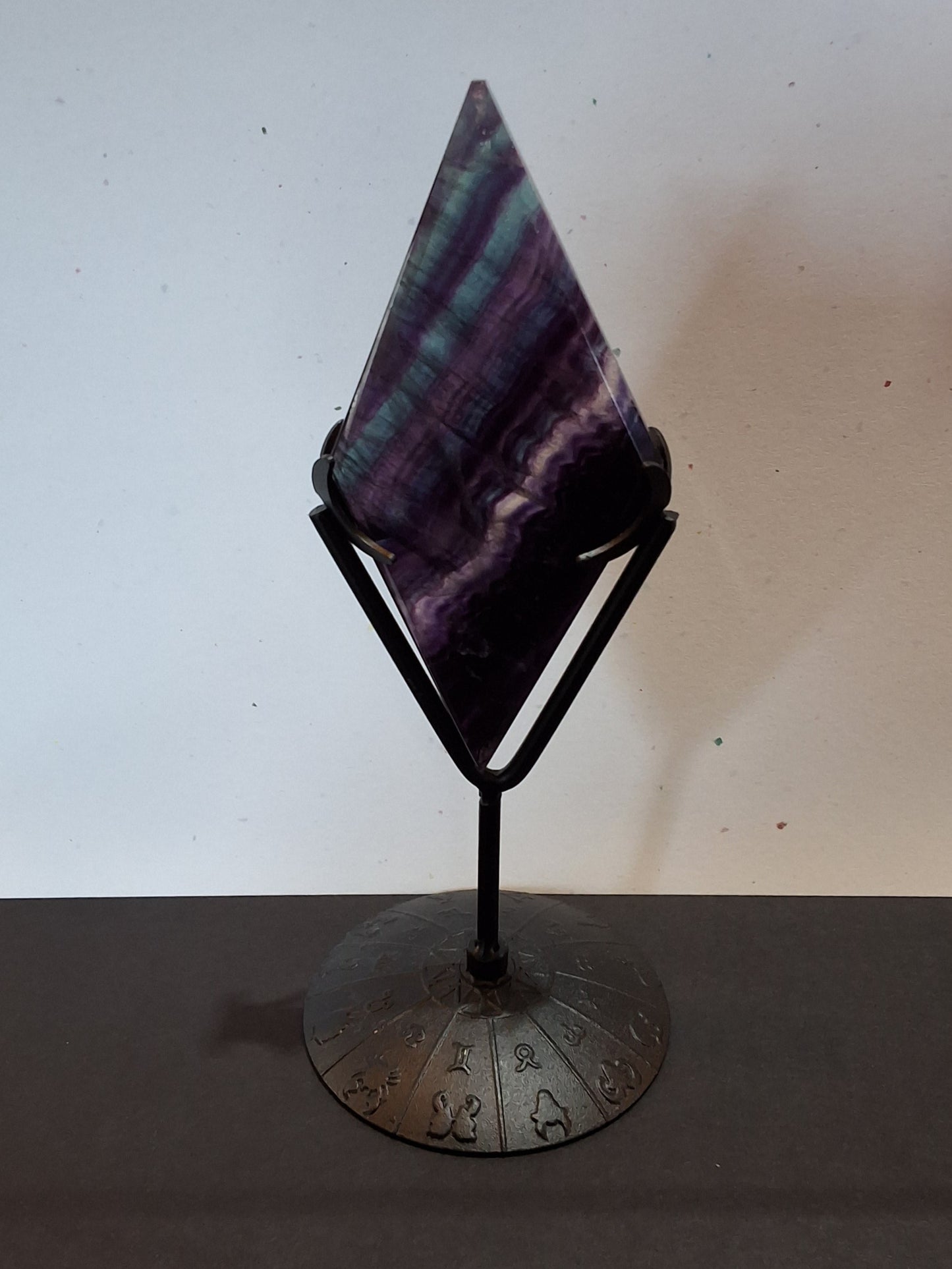 Fluorite Crystal Zodiac Metal Stand Display Calming Energy