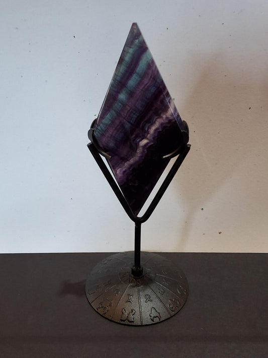 Fluorite Crystal Zodiac Metal Stand Display Calming Energy