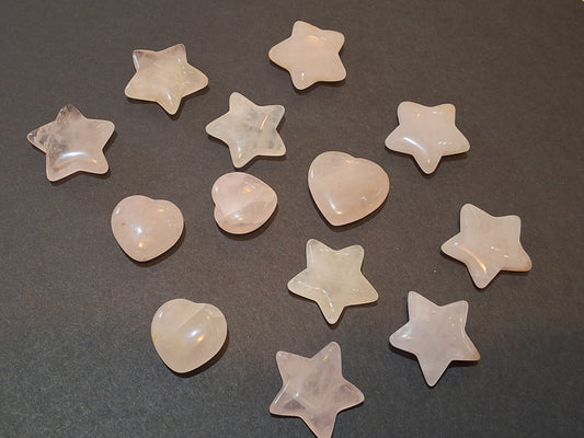 Rose Quartz Crystal Hearts And Stars Set For Decor