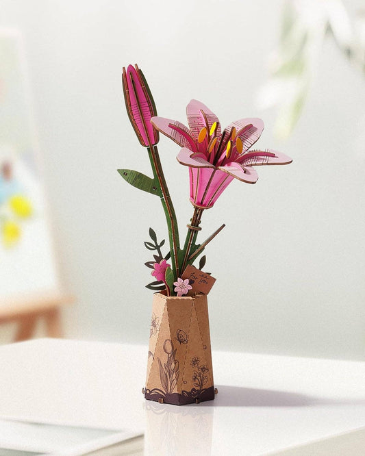Pink Lily Rosewood DIY Wooden Flower Bouquet 3D